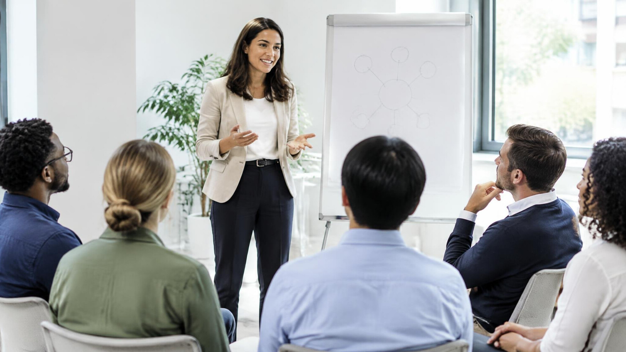 Trainer presenting to a seated group of employees